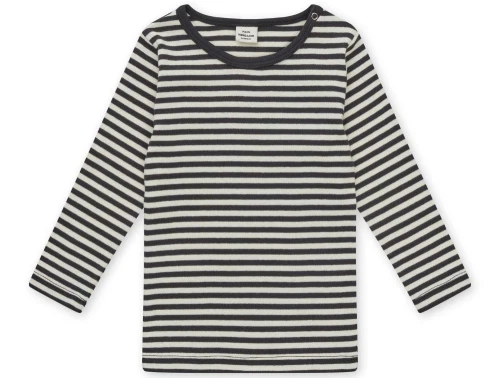 langærmet t-shirt fra Mads Nørgaard med striber i sort og råhvid